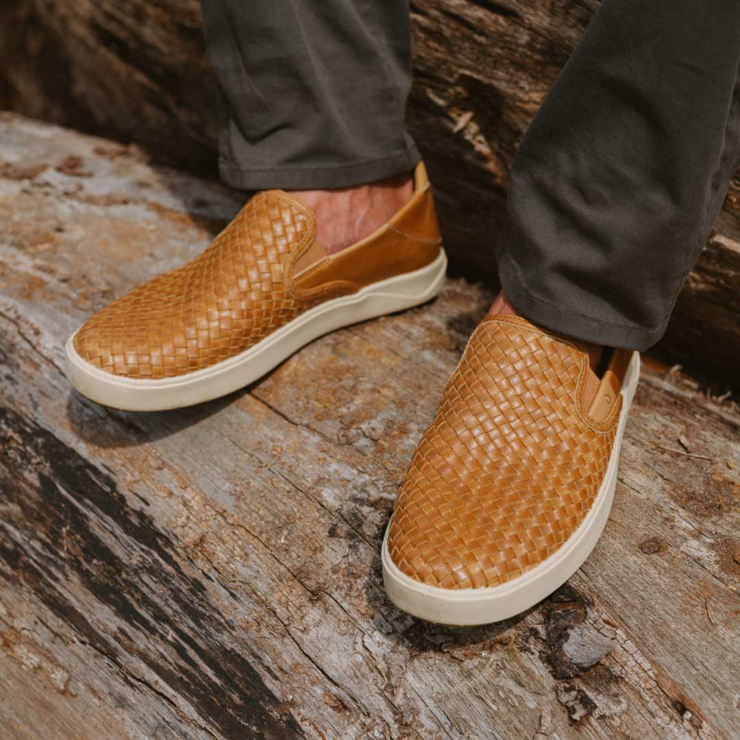 OluKai Lae‘ahi Lauhala Men's Leather Slip-On Sneakers for Men