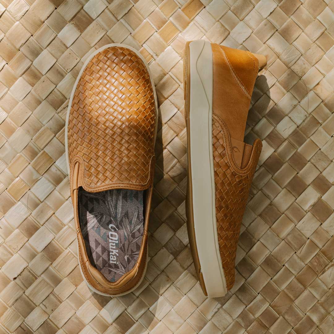 OluKai Lae‘ahi Lauhala Men's Leather Slip-On Sneakers for Men