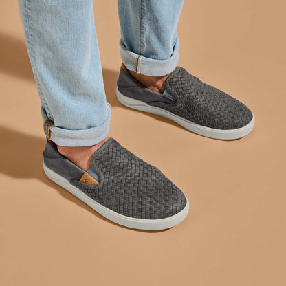 OluKai Lae‘ahi Lauhala Men's Leather Slip-On Sneakers for Men