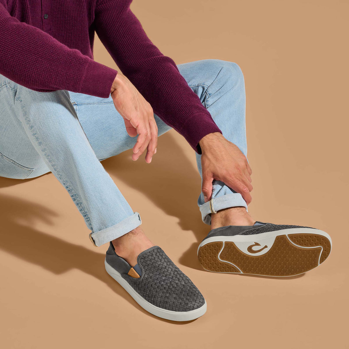 OluKai Lae‘ahi Lauhala Men's Leather Slip-On Sneakers for Men