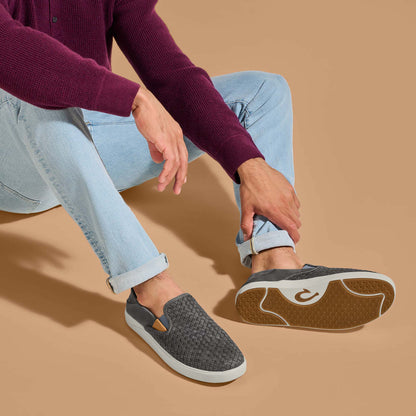 OluKai Lae‘ahi Lauhala Men's Leather Slip-On Sneakers for Men