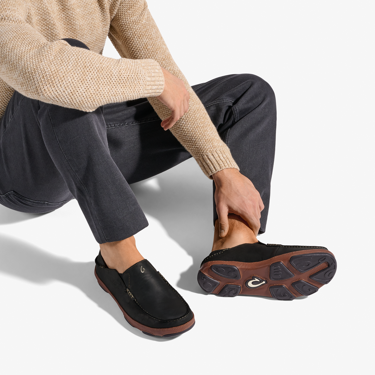 OluKai Moloā Men's Leather Slip On Shoes for Men