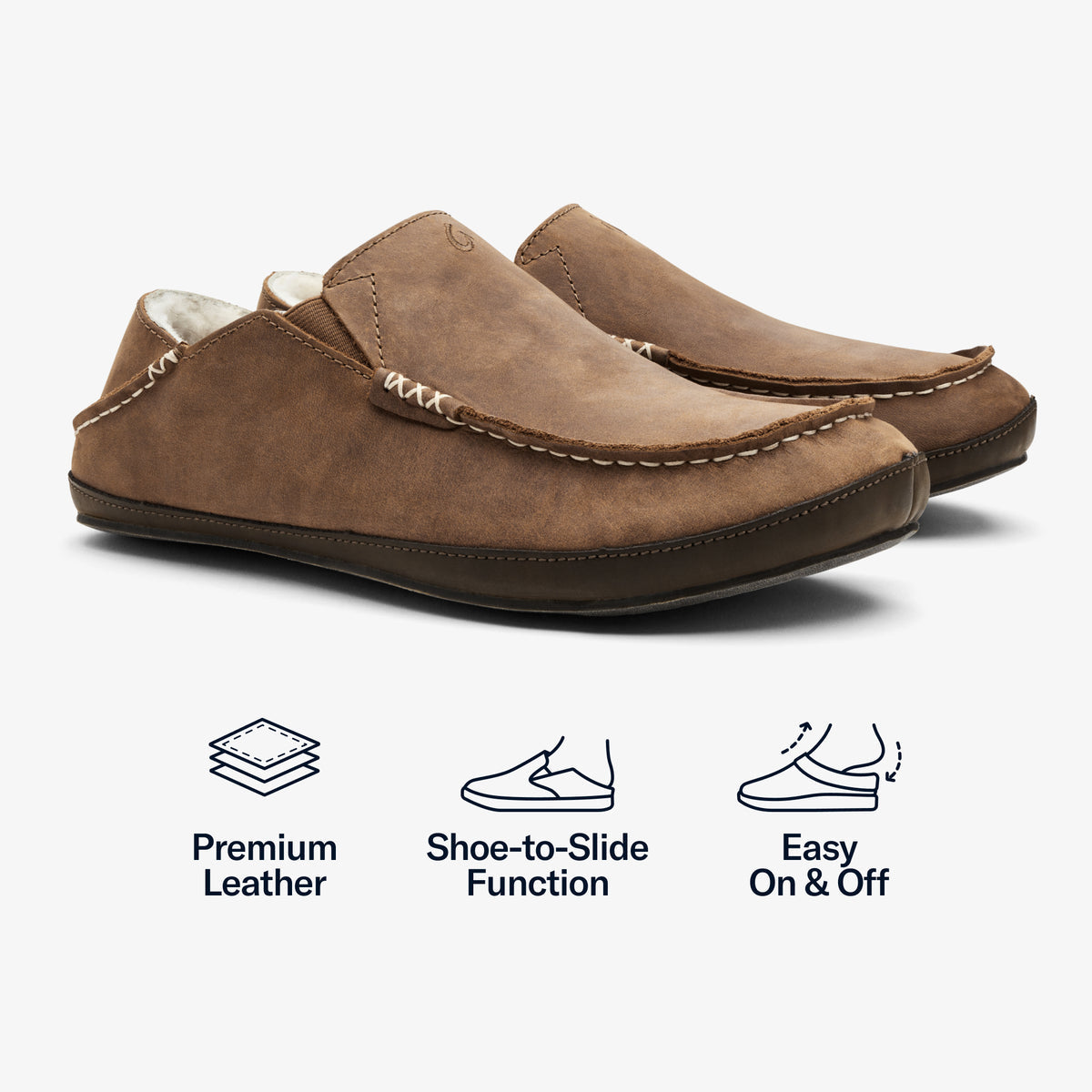 OluKai Moloā Men's Leather Slippers for Men