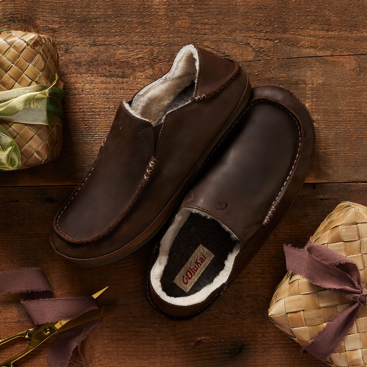 OluKai Moloā Men's Nubuck Leather Slippers for Men