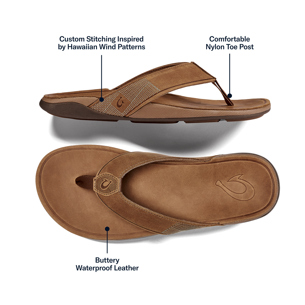 OluKai Tuahine Men's Waterproof Leather Beach Sandals for Men