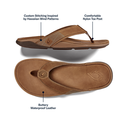 OluKai Tuahine Men's Waterproof Leather Beach Sandals for Men