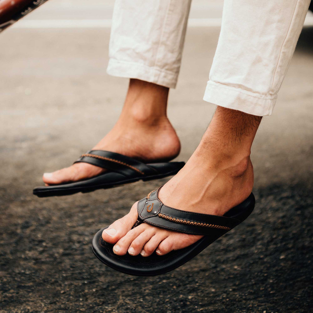 OluKai Mea Ola Men's Leather Beach Sandals for Men