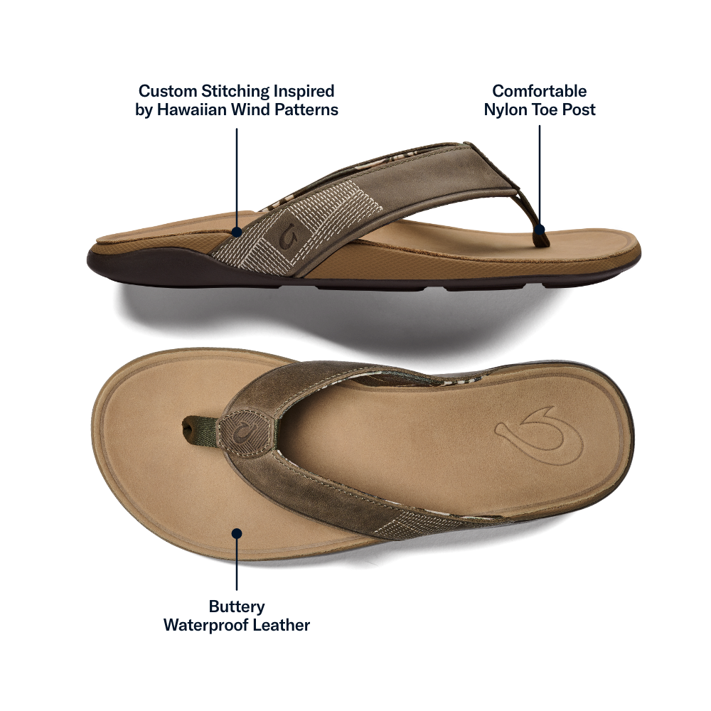 OluKai Tuahine Men's Waterproof Leather Beach Sandals for Men