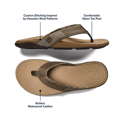 OluKai Tuahine Men's Waterproof Leather Beach Sandals for Men