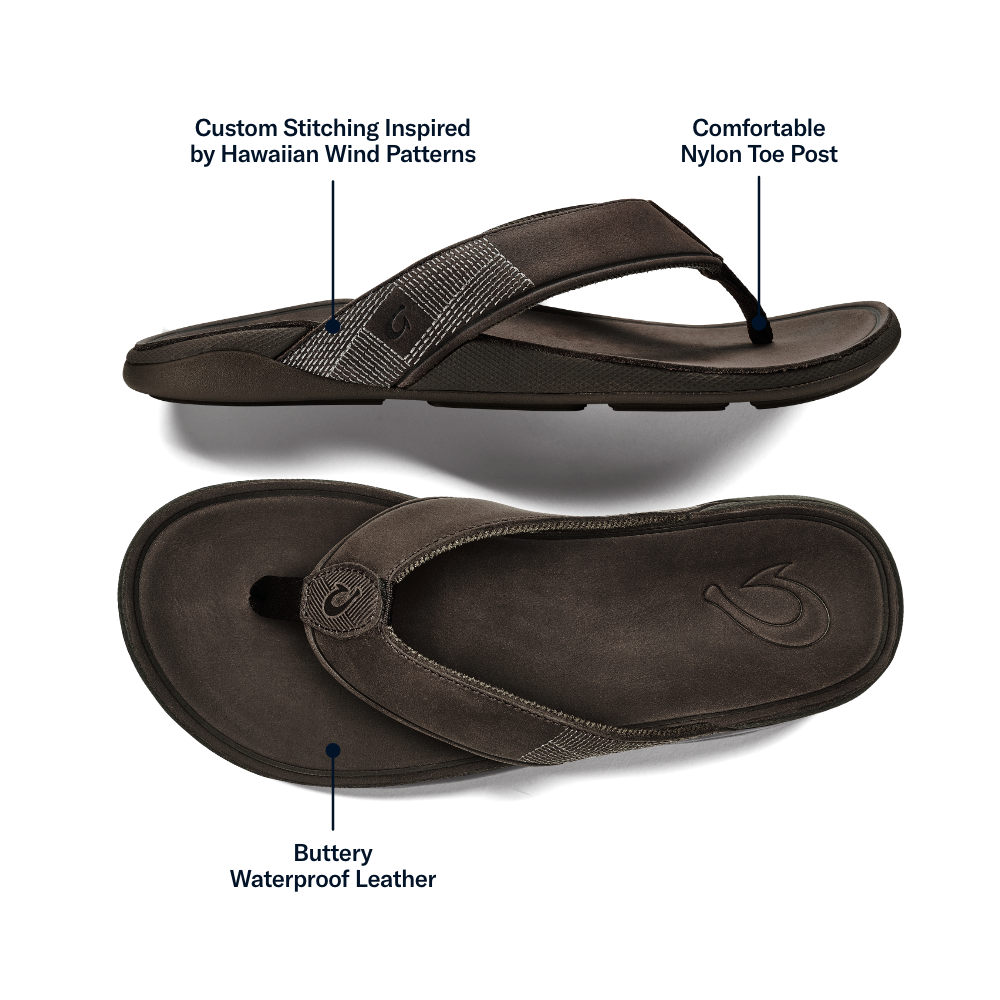 OluKai Tuahine Men's Waterproof Leather Beach Sandals for Men