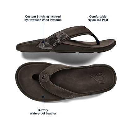 OluKai Tuahine Men's Waterproof Leather Beach Sandals for Men