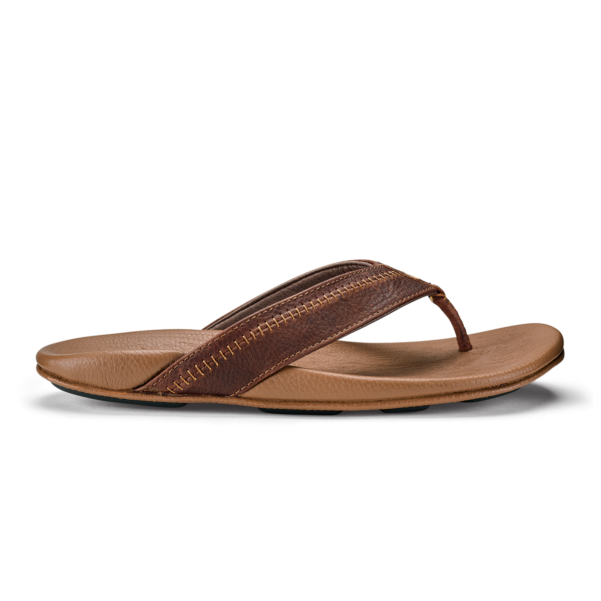 OluKai Hiapo -Dark Java / Toffee Men’s Leather Beach Sandals for Men