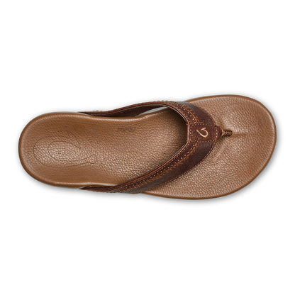 OluKai Hiapo -Dark Java / Toffee Men’s Leather Beach Sandals for Men