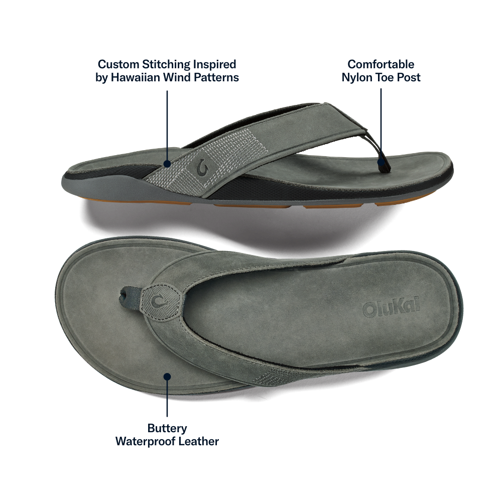 OluKai Tuahine Men's Waterproof Leather Beach Sandals for Men