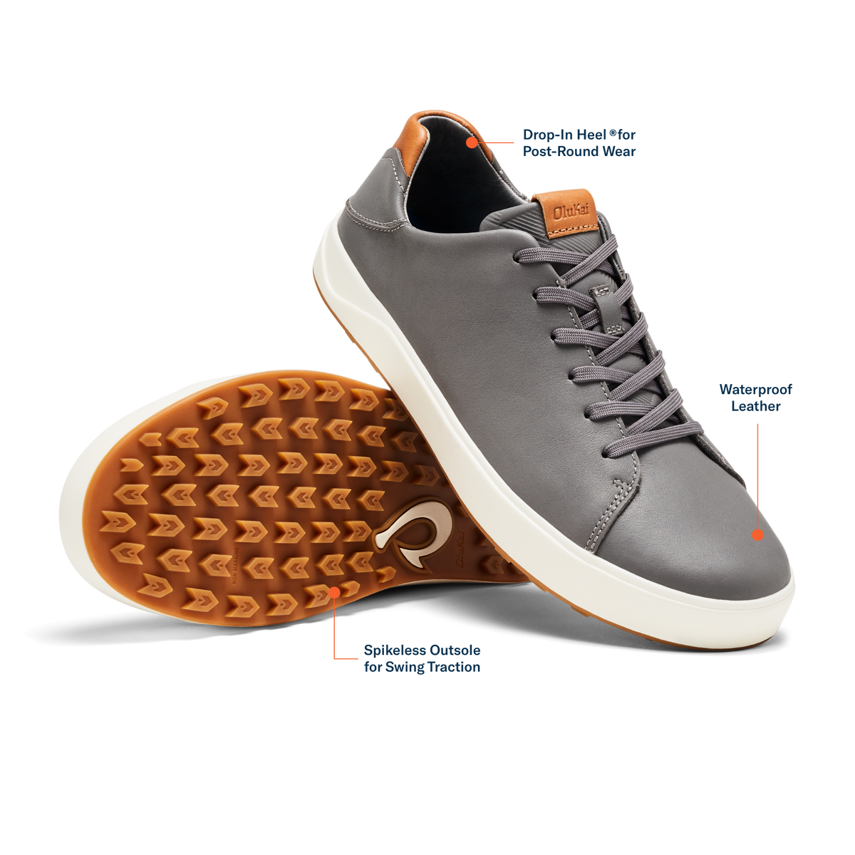 OluKai Wai‘alae Men’s Waterproof Leather Golf Shoes for Men