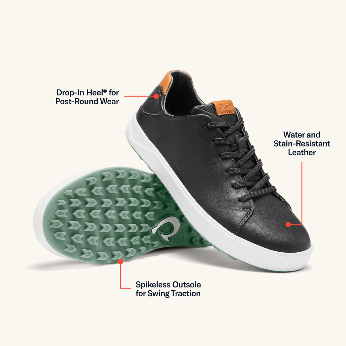 OluKai Wai‘alae Men’s Waterproof Leather Golf Shoes for Men